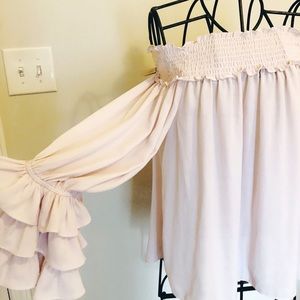 Pink off the shoulder ruffle sleeve top